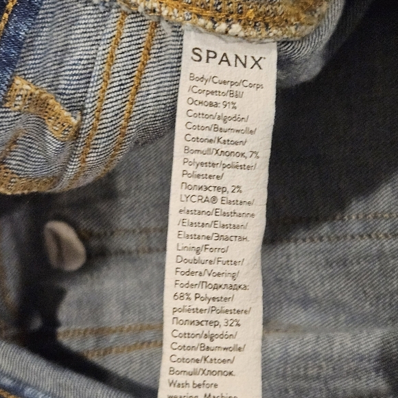 Spanx SZ M Blue Pull On Stretch Flared Retro Jeans Pants High Rise - Picture 5 of 12